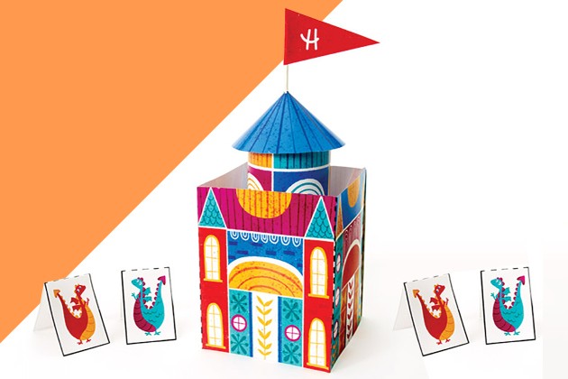 Printable paper castle and dragons.